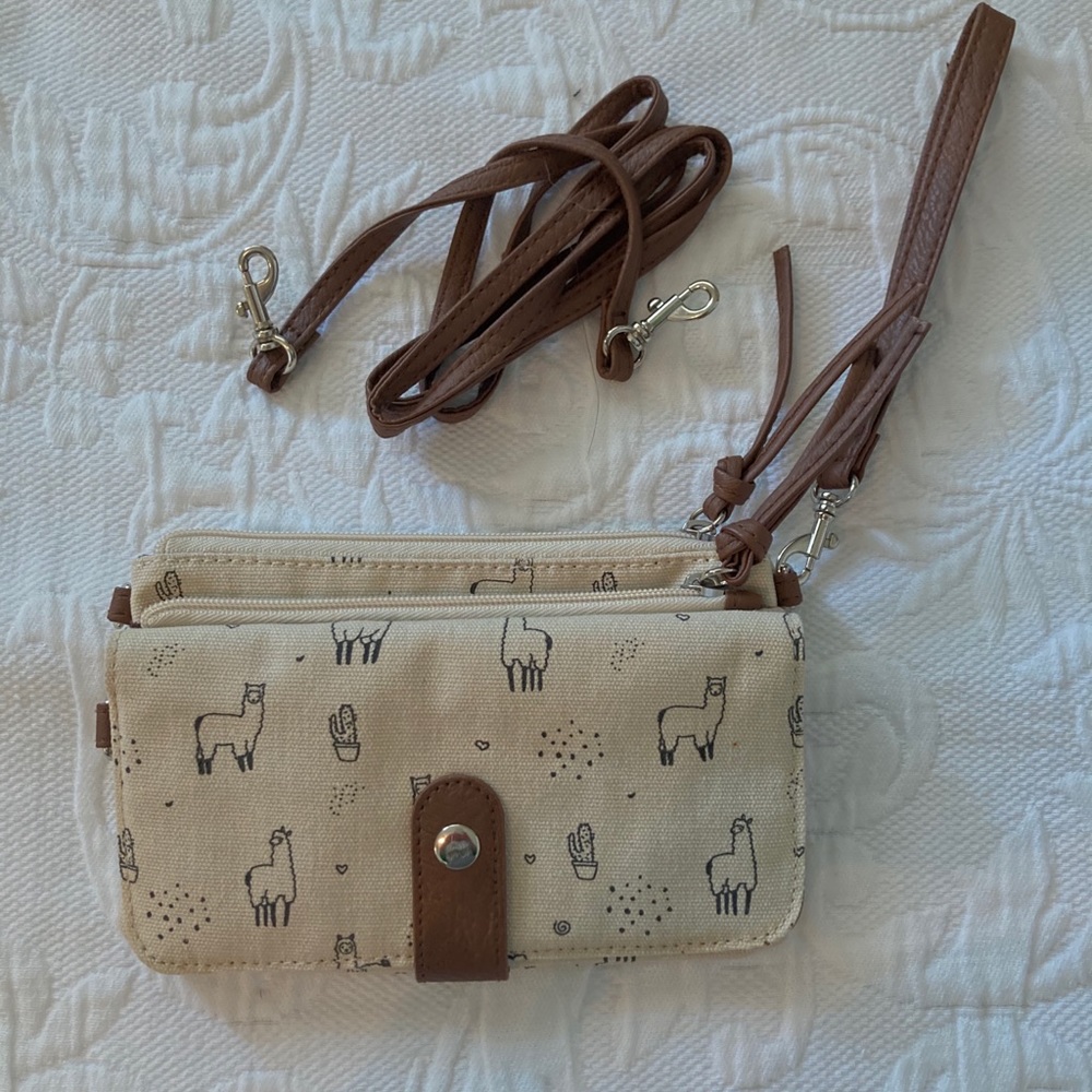 Llama cactus crossbody wristlet wallet